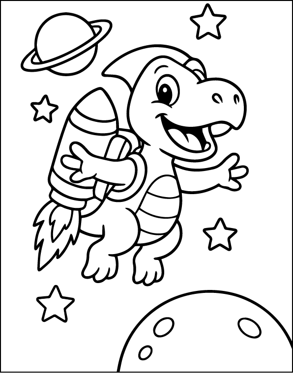free Rocket Dinosaur in Space Coloring Pages printable